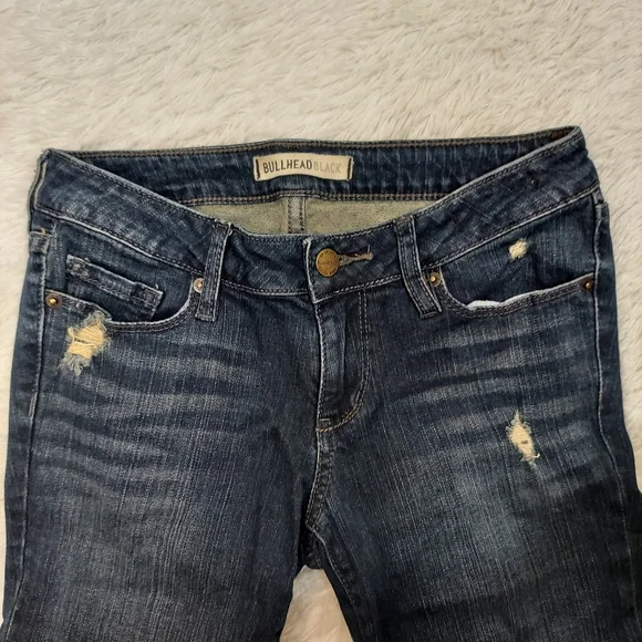 BULLHEAD BLACK Womens Juniors Bootcut Jeans Sz 3R, Stretch Dark Wash Distressed - Picture 1 of 8